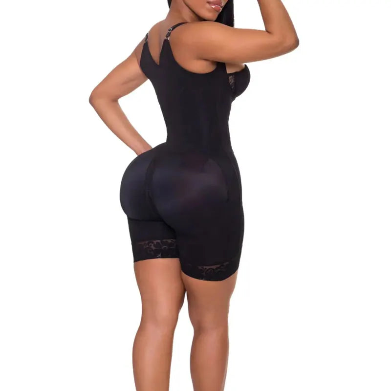 FemmeBonita Open-Bust Post-Surgery Bodysuit in beige – side view, open-bust BBL recovery faja bodysuit