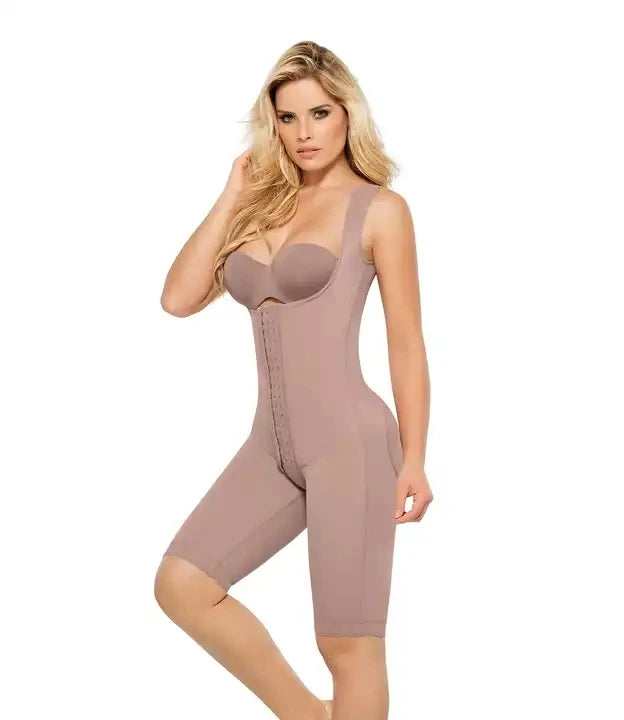 FemmeBonita Full Body Shaper Corset in black – front view, post-surgery Colombian faja body shaper