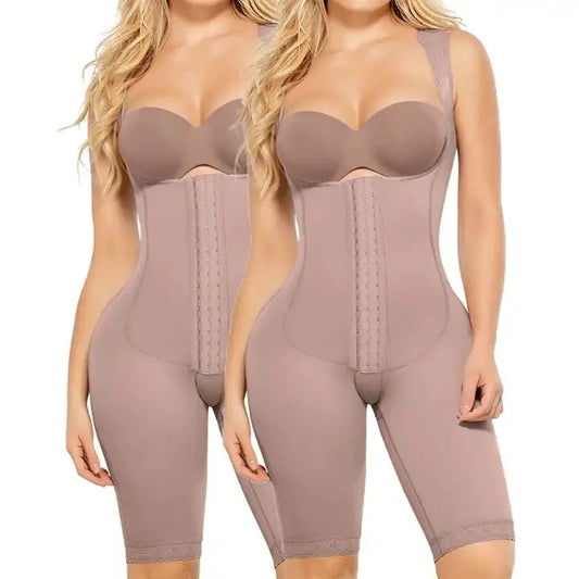 FemmeBonita Full Body Shaper Corset in beige – front view, Colombian faja post-surgery shapewear women