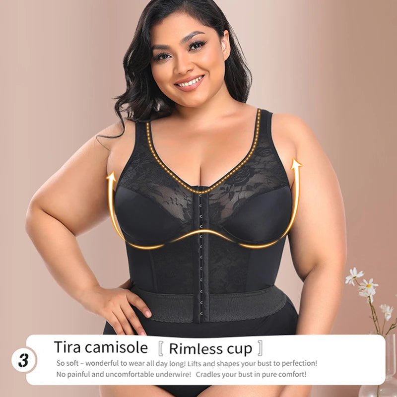 FemmeBonita 3-in-1 Bra Waist Trainer Bodysuit in beige – back view, tummy control compression bodysuit