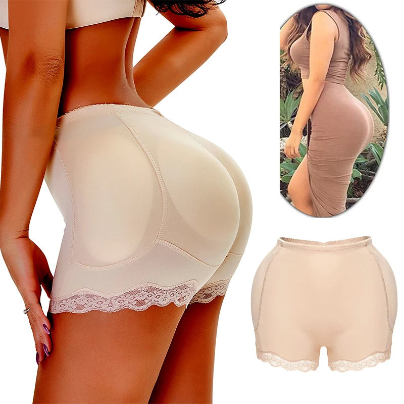 FemmeBonita Padded Butt Lifter Shapewear Shorts in black – front view, hip enhancer and tummy control