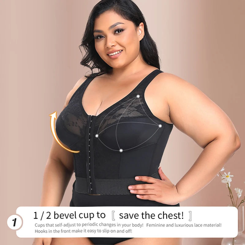 FemmeBonita 3-in-1 Bra Waist Trainer Bodysuit in black – angle view, bra and waist cincher 3-in-1