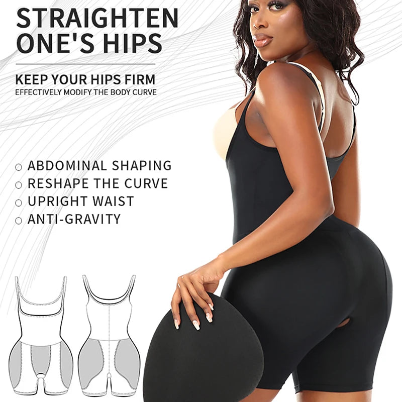 FemmeBonita Hourglass Bodysuit with Hip Pads in black – side view, hourglass figure shapewear